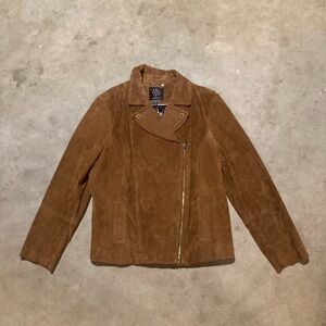 Isaac Mizrahi Live Genuine Suede Leather Blazer Jacket Coat Medium Brown size 16